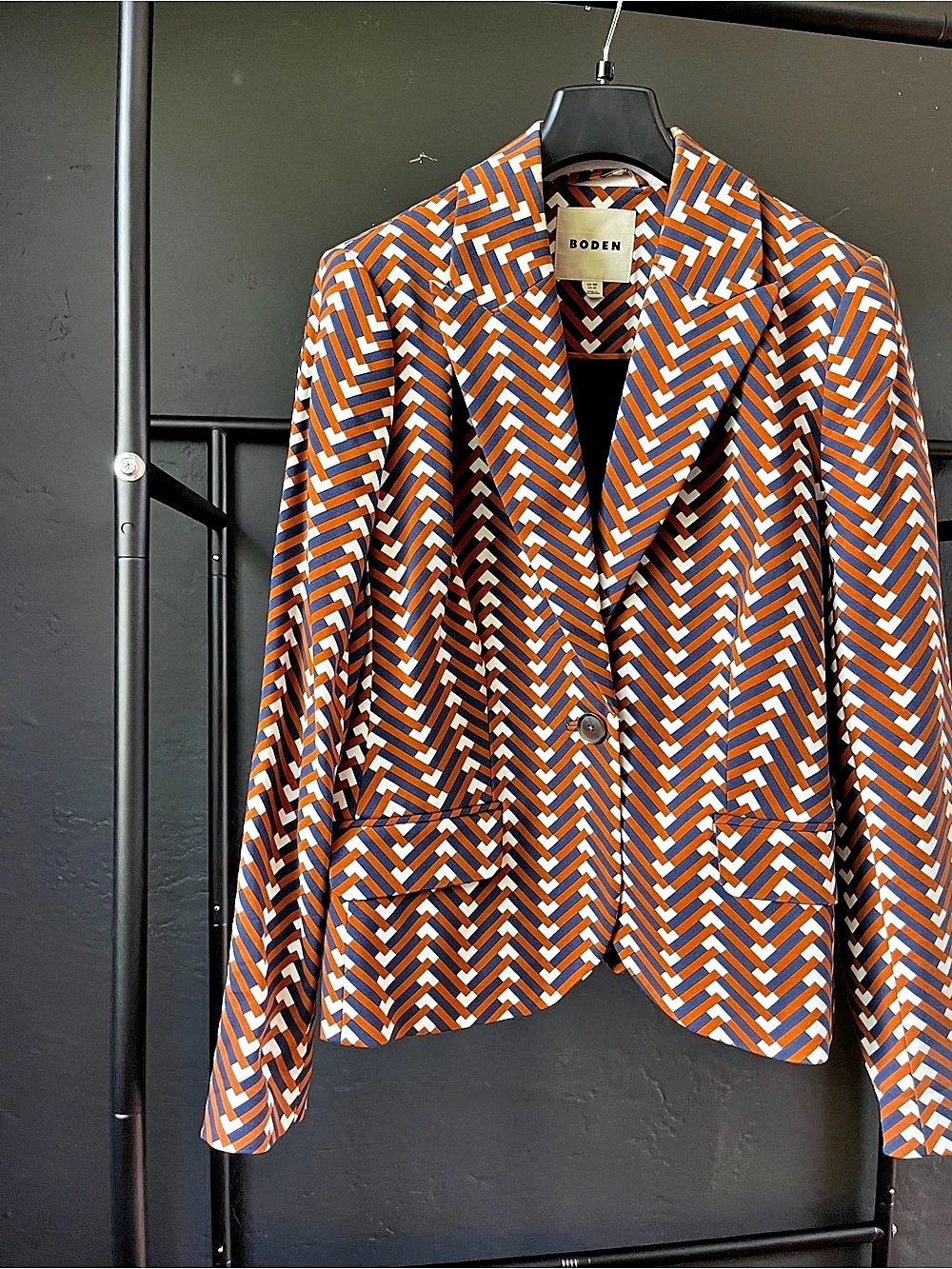 Boden Geometric Blazer in Orange & Blue Size 12R Like New - Picture 2 of 6